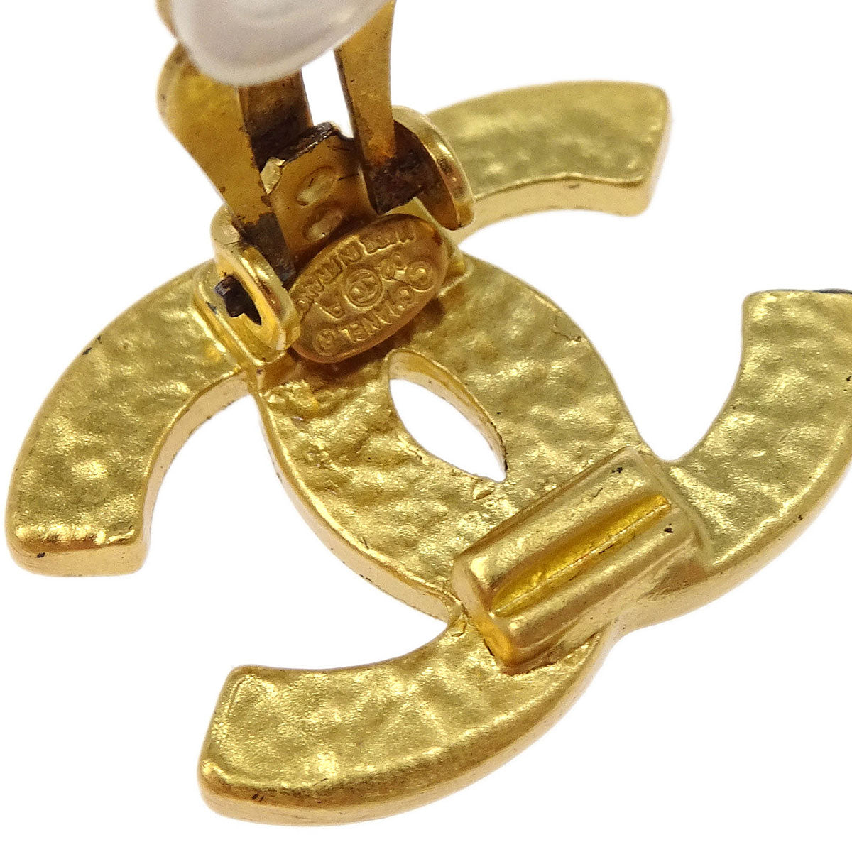 Chanel CC Black Earrings Clip-On Gold 02A