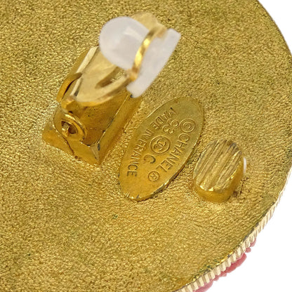 Chanel Gold Pink Button Earrings Clip-On 93C