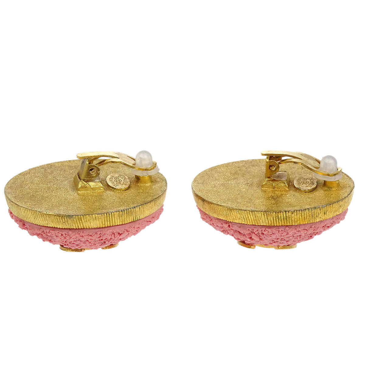 Chanel Gold Pink Button Earrings Clip-On 93C