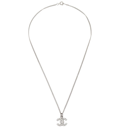 Chanel CC Chain Necklace Pendant Silver Rhinestone 06V