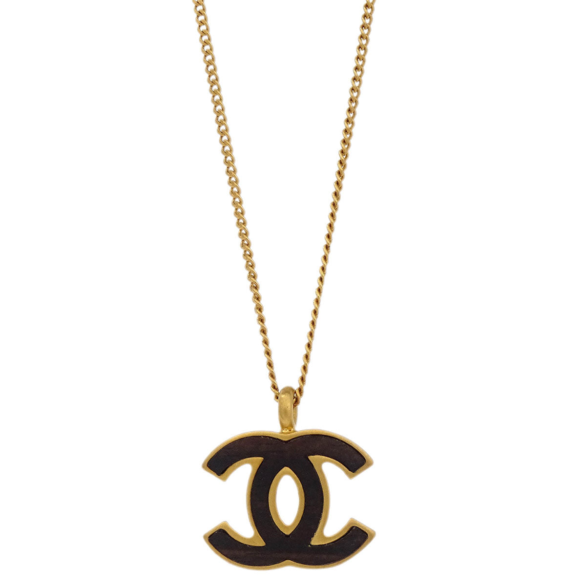 Chanel CC Chain Necklace Pendant Gold Black 01A