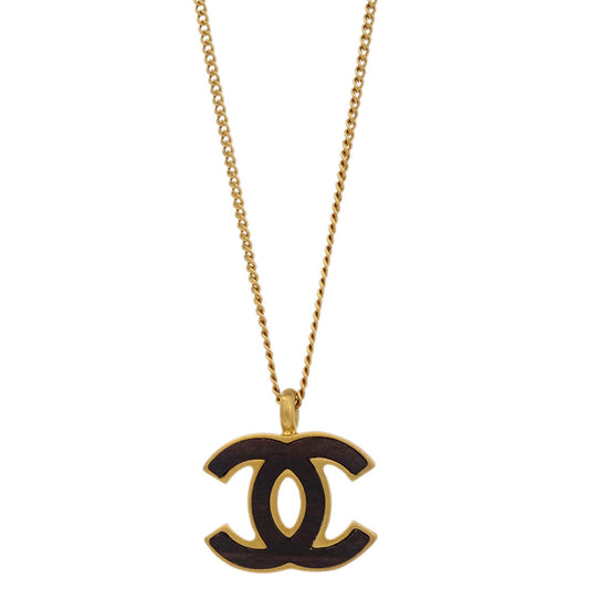 Chanel CC Chain Necklace Pendant Gold Black 01A