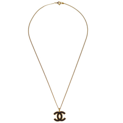 Chanel CC Chain Necklace Pendant Gold Black 01A