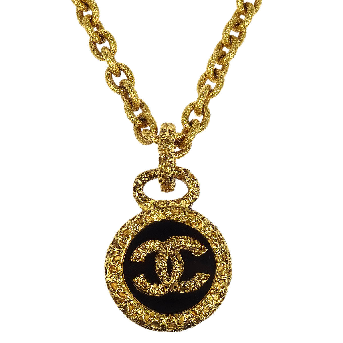 Chanel Medallion Gold Chain Pendant Necklace 93A