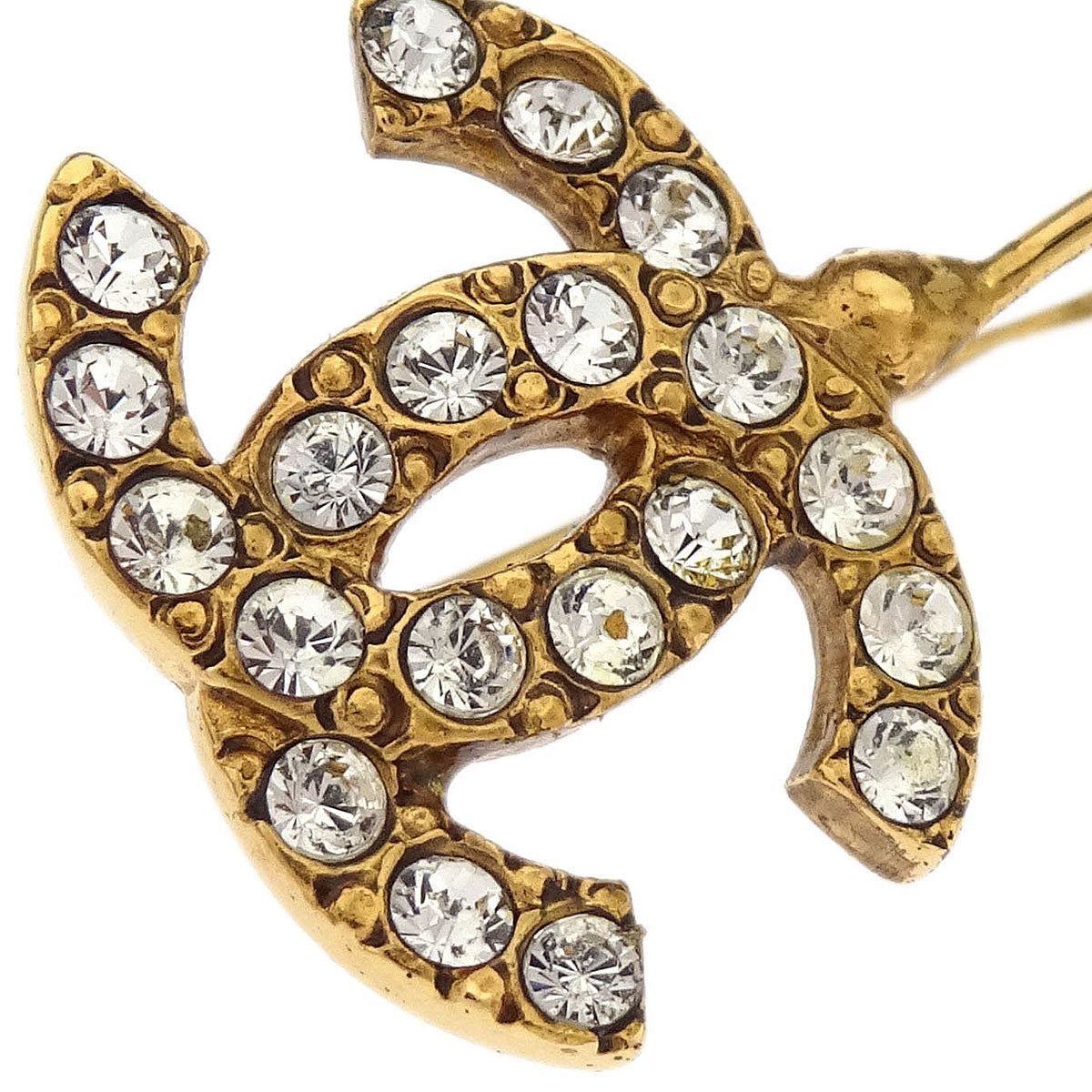 Chanel CC Piercing Earrings Gold Rhinestone 02A