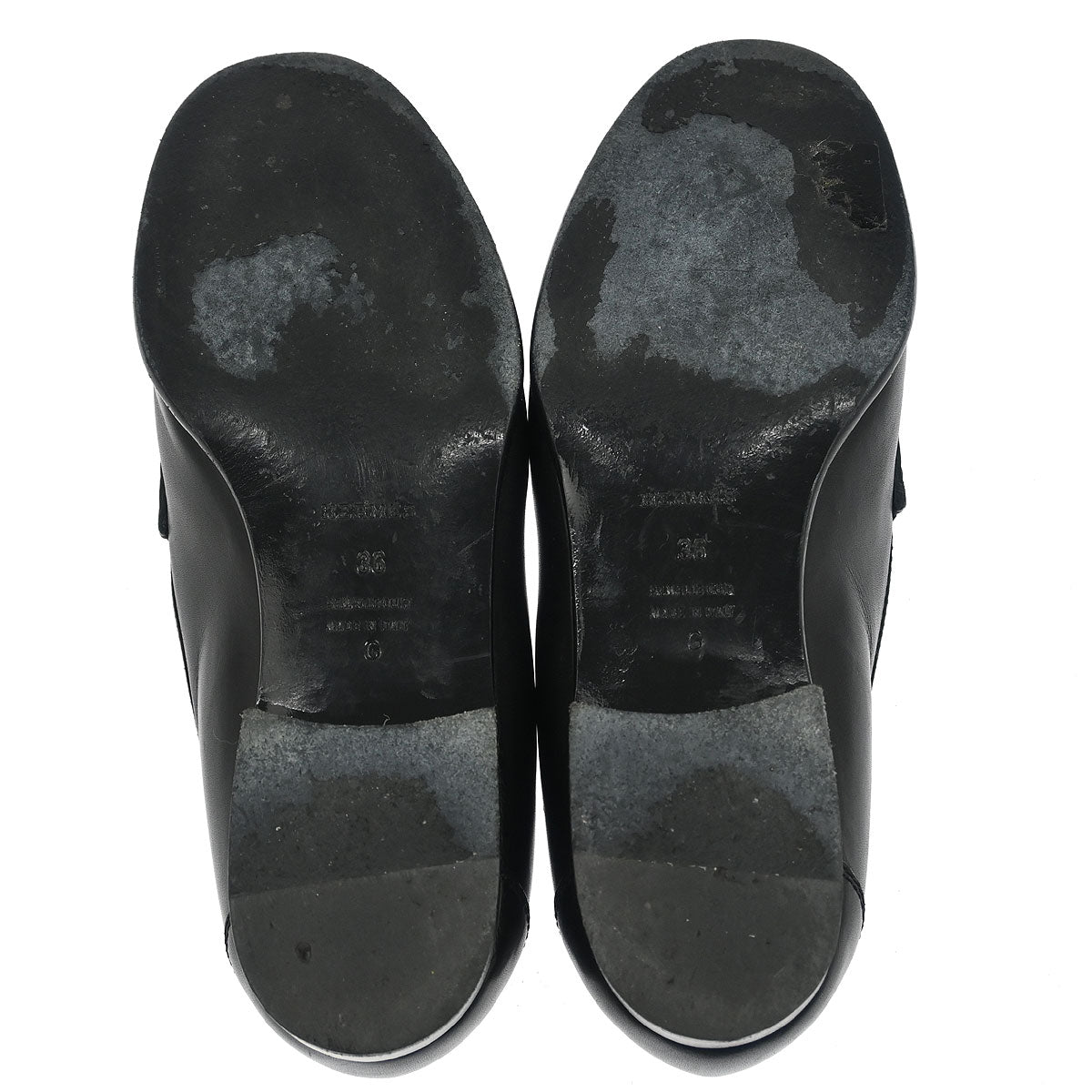 Hermes * Loafers Shoes Black Leather #36