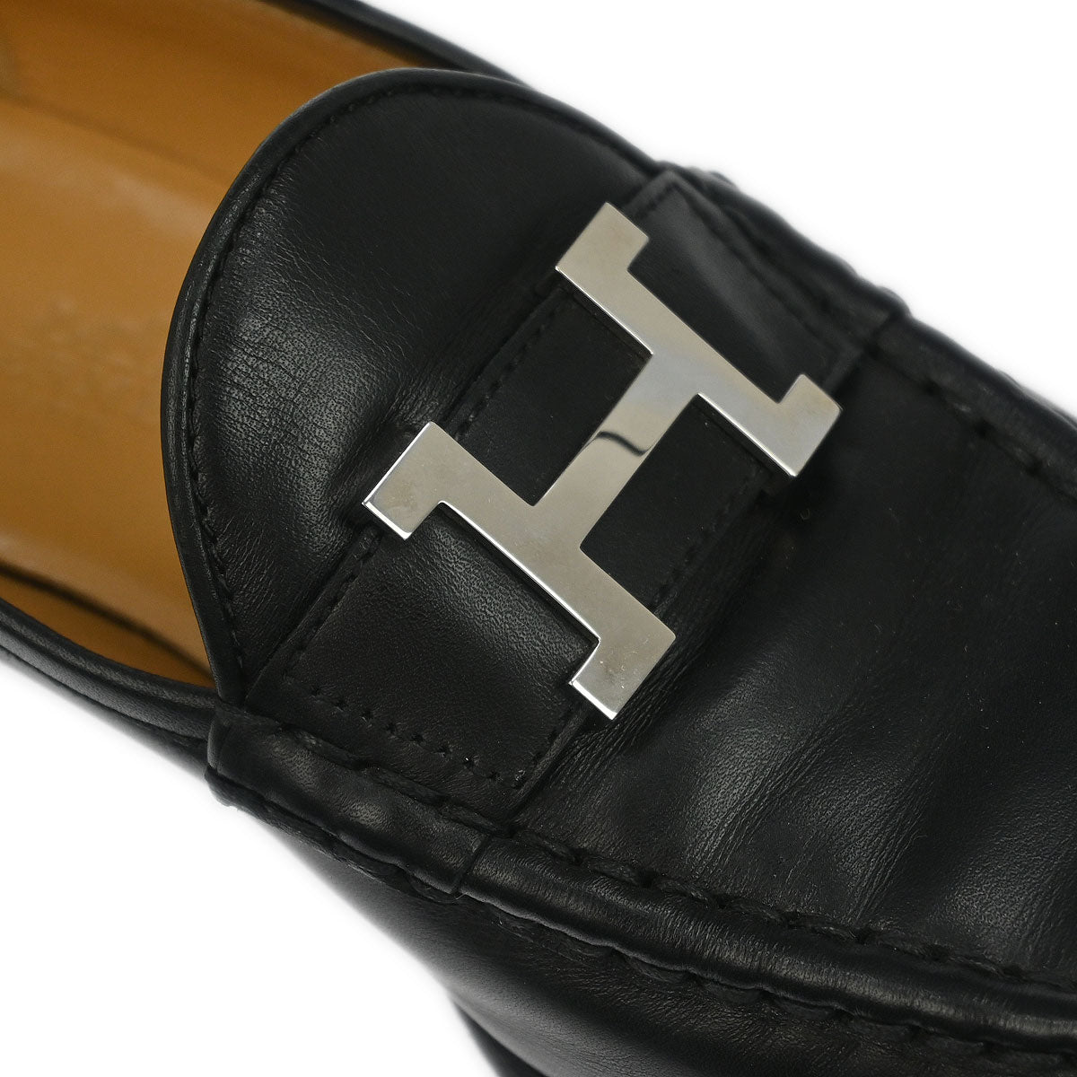 Hermes * Loafers Shoes Black Leather #36