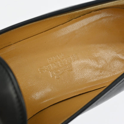 Hermes * Loafers Shoes Black Leather #36