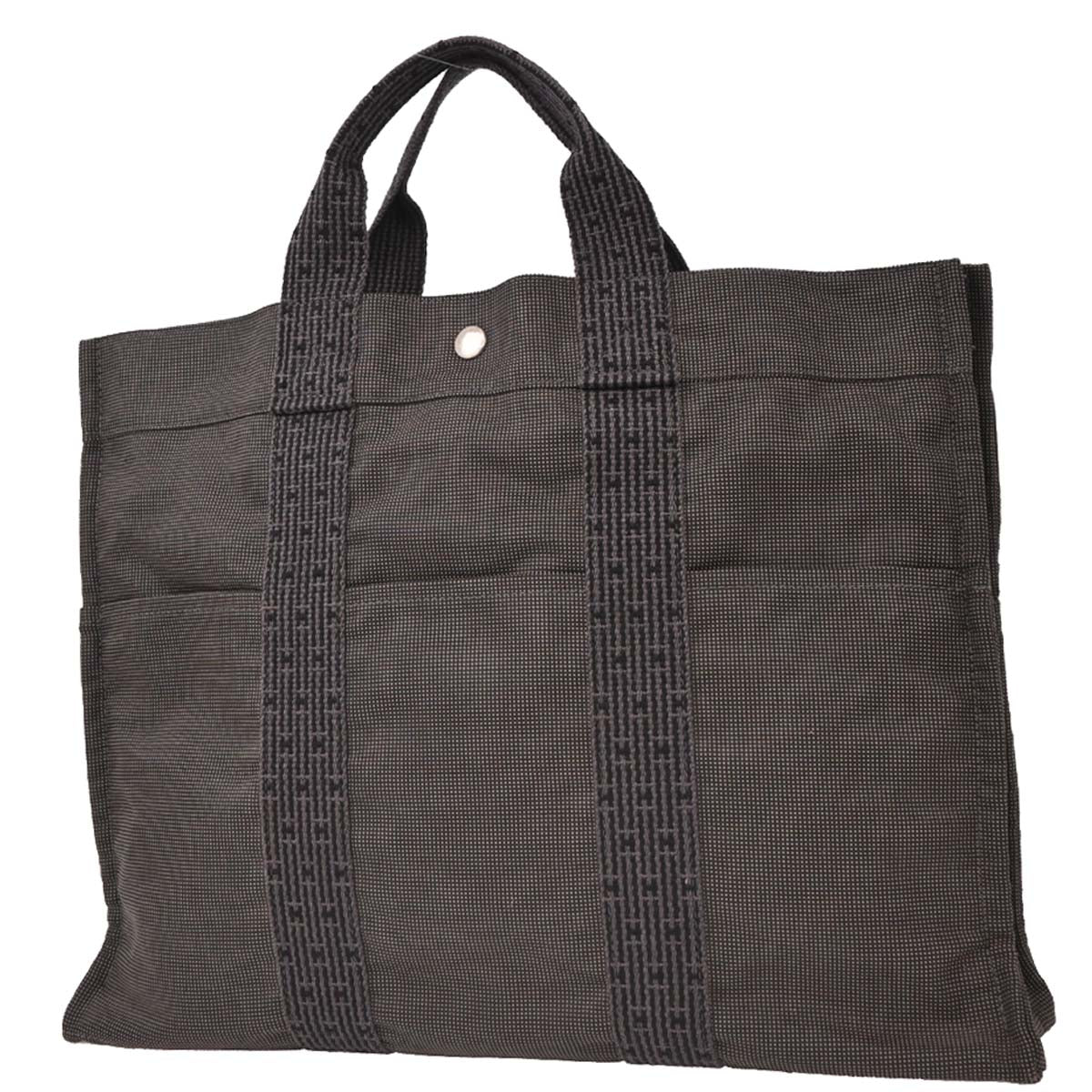 Hermes Gray Canvas Herline Tote MM Handbag
