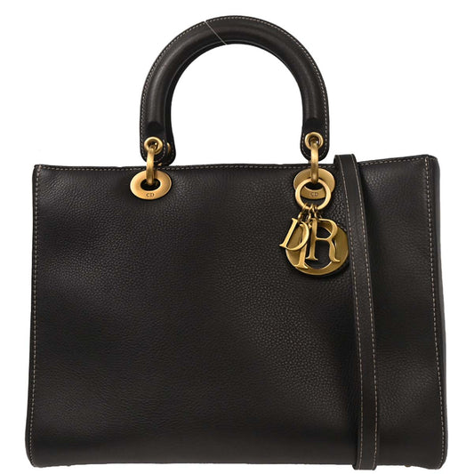 Christian Dior Black Calfskin Large Lady Dior 2way Shoulder Handbag