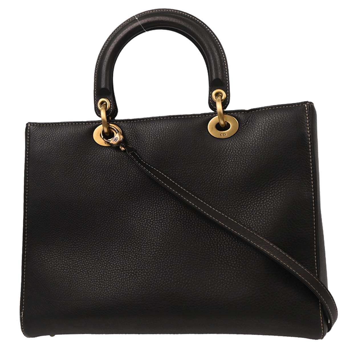 Christian Dior Black Calfskin Large Lady Dior 2way Shoulder Handbag
