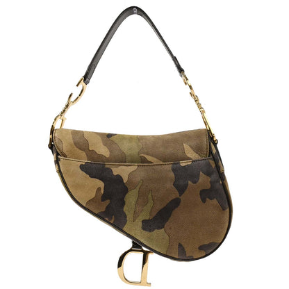 Christian Dior Green Canvas Camouflage Saddle Handbag