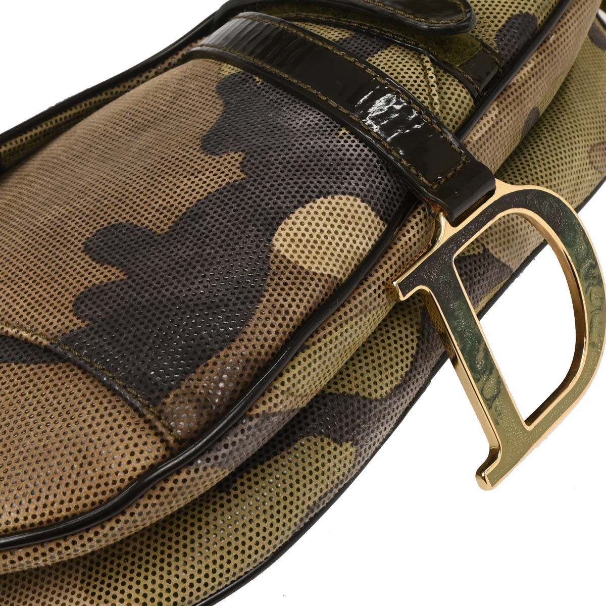 Christian Dior Green Canvas Camouflage Saddle Handbag