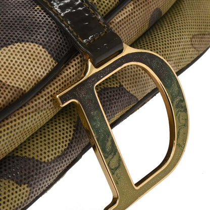 Christian Dior Green Canvas Camouflage Saddle Handbag