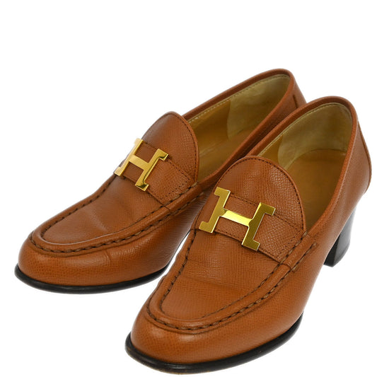 Hermes * Loafers Shoes Brown Courchevel #35 1/2