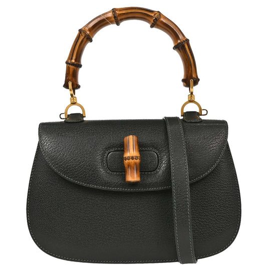 Gucci Dark Green Pigskin Bamboo 2way Shoulder Handbag