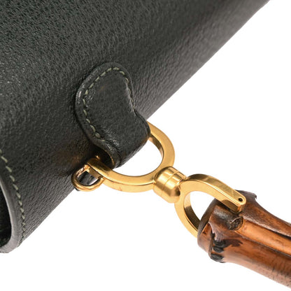 Gucci Dark Green Pigskin Bamboo 2way Shoulder Handbag