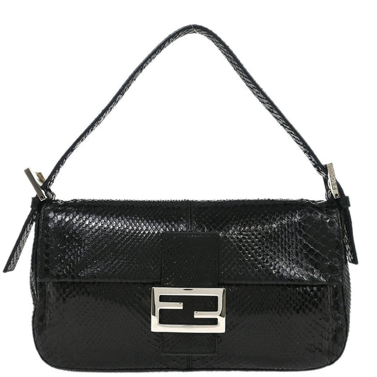 Fendi * Black Python Baguette Handbag