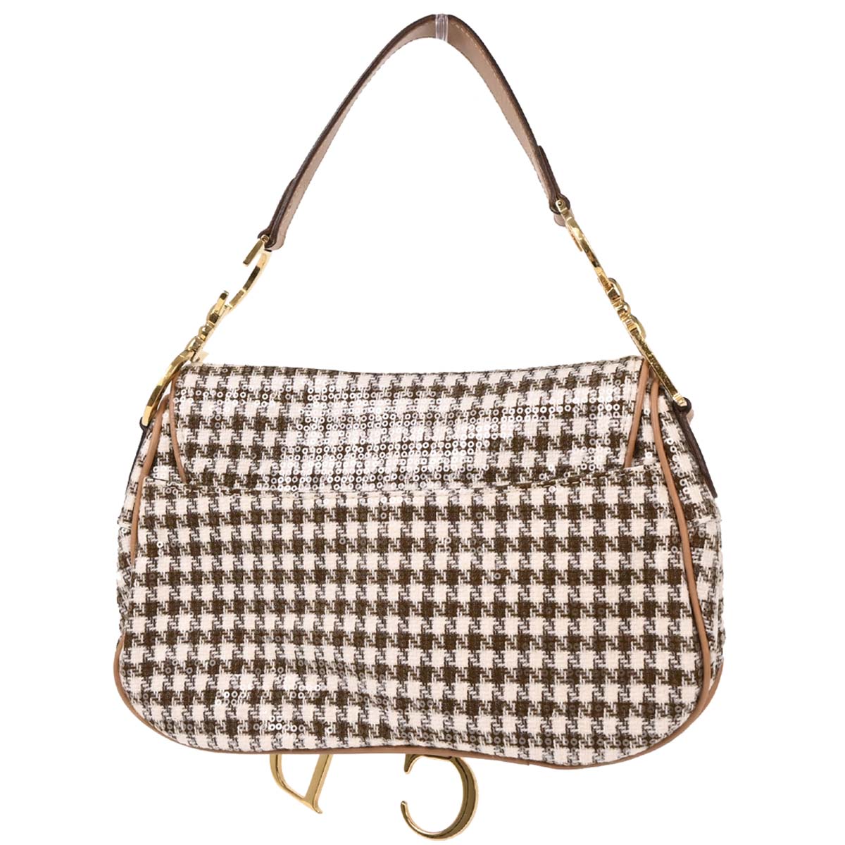 Christian Dior Brown Tweed Sequins Double Saddle Handbag