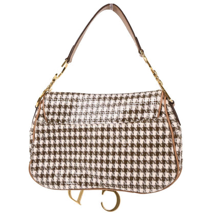 Christian Dior Brown Tweed Sequins Double Saddle Handbag