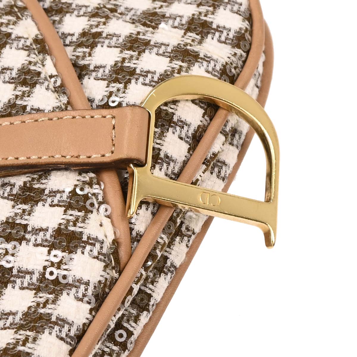 Christian Dior Brown Tweed Sequins Double Saddle Handbag