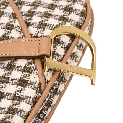 Christian Dior Brown Tweed Sequins Double Saddle Handbag