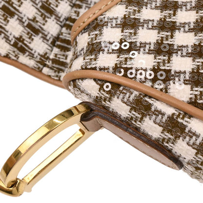 Christian Dior Brown Tweed Sequins Double Saddle Handbag