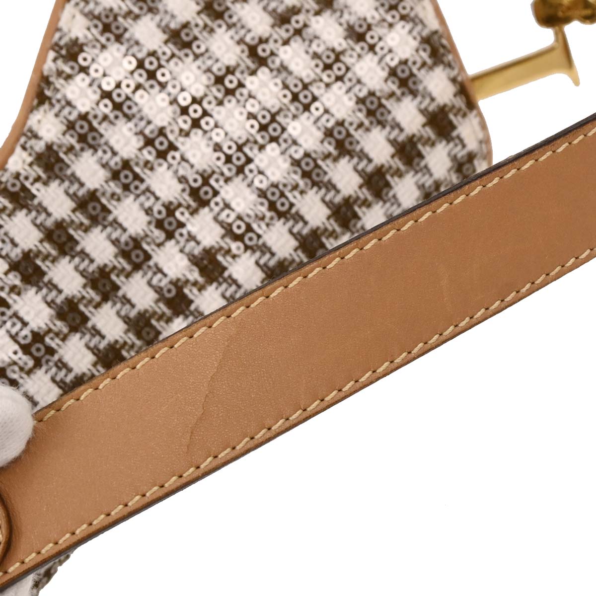 Christian Dior Brown Tweed Sequins Double Saddle Handbag