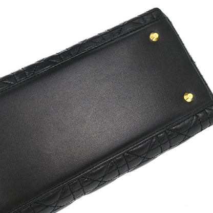Christian Dior Black Lambskin Medium Lady Dior Cannage 2way Shoulder Handbag