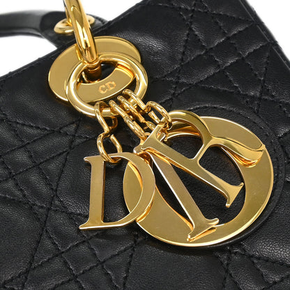 Christian Dior Black Lambskin Medium Lady Dior Cannage 2way Shoulder Handbag