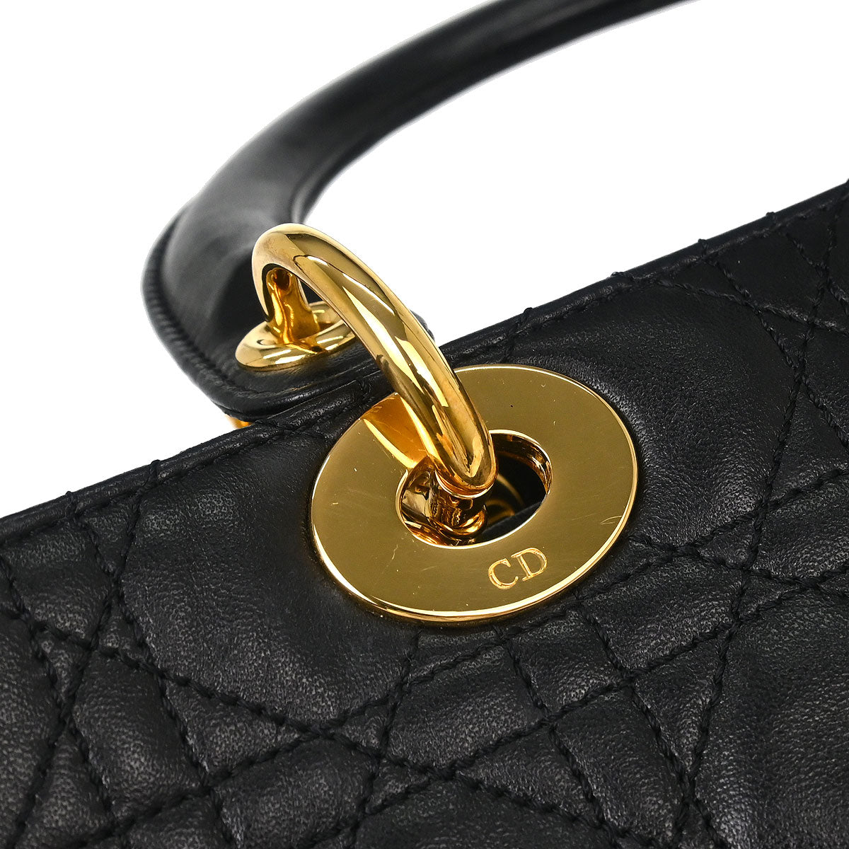 Christian Dior Black Lambskin Medium Lady Dior Cannage 2way Shoulder Handbag