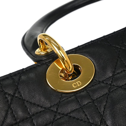 Christian Dior Black Lambskin Medium Lady Dior Cannage 2way Shoulder Handbag