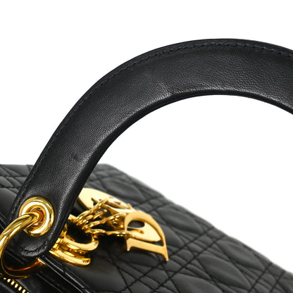 Christian Dior Black Lambskin Medium Lady Dior Cannage 2way Shoulder Handbag