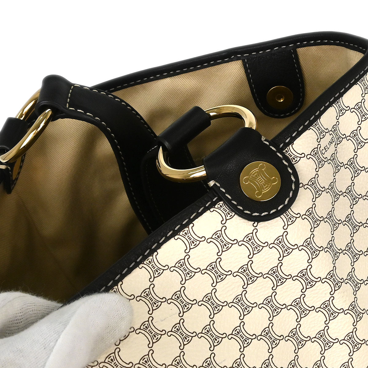 Celine White Brown Macadam Shoulder Bag