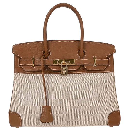 Hermes Beige Gold Toile H Courchevel Birkin 30 Handbag