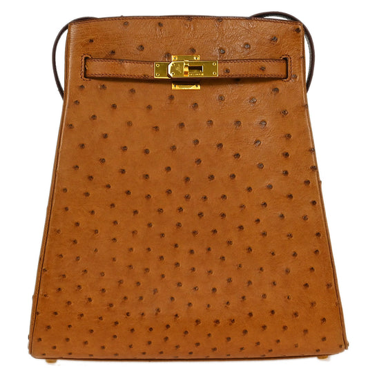 Hermes * Chestnut Ostrich Kelly Sport MM Shoulder Bag