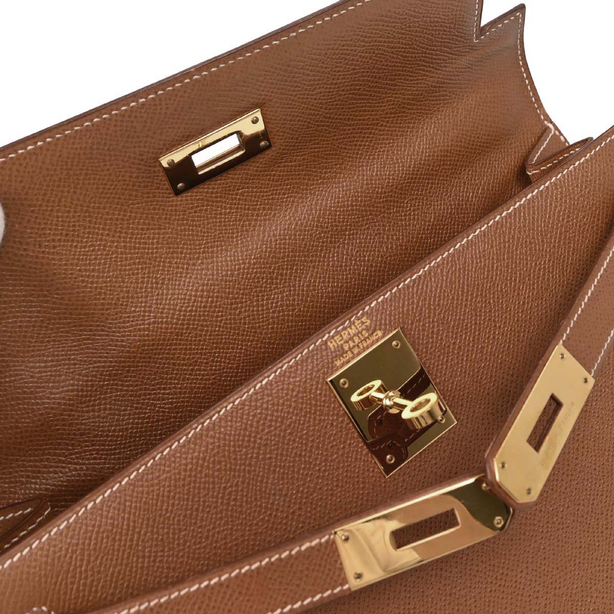Hermes Gold Courchevel Kelly 28 Sellier 2way Shoulder Handbag