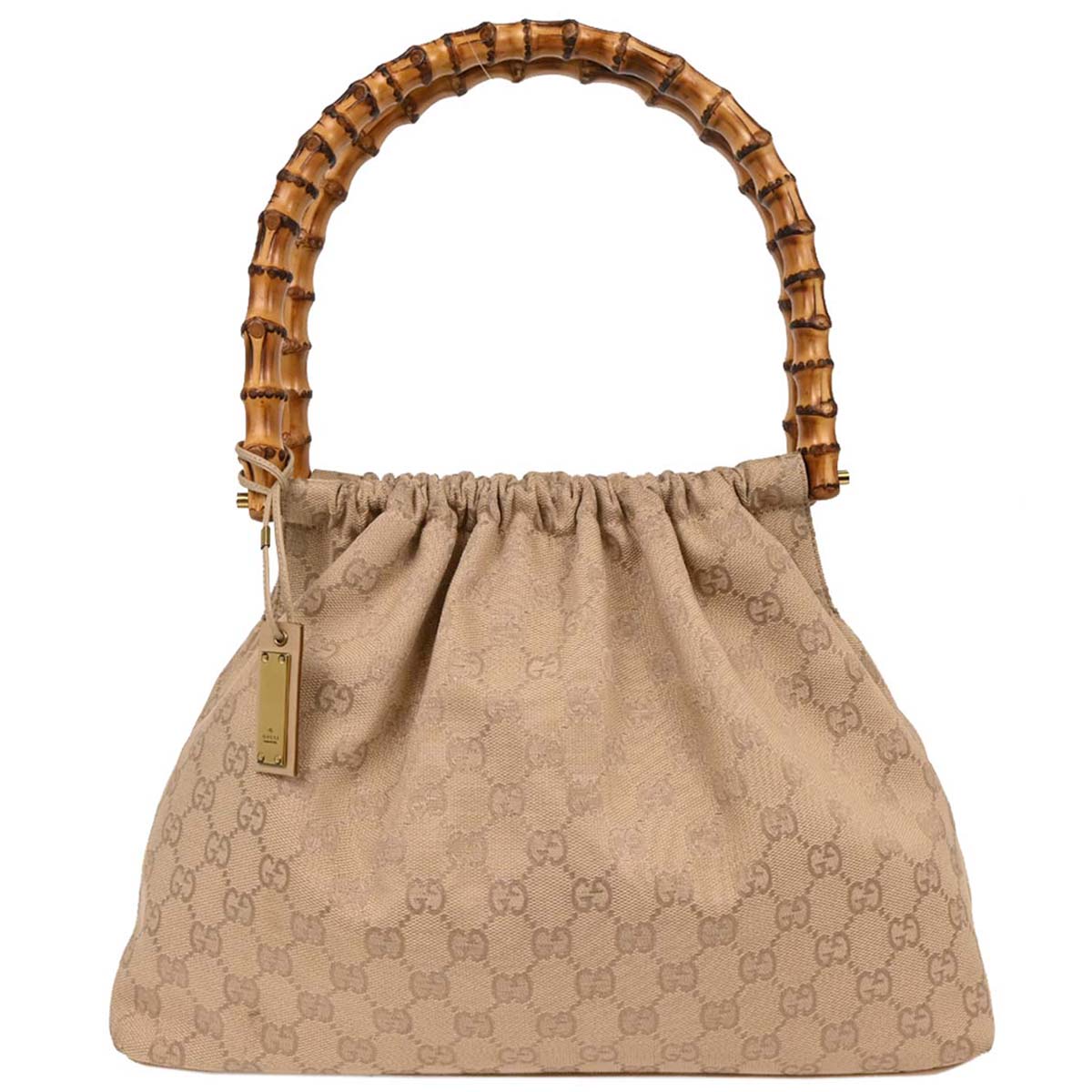 Gucci Beige Canvas Bamboo GG Handbag