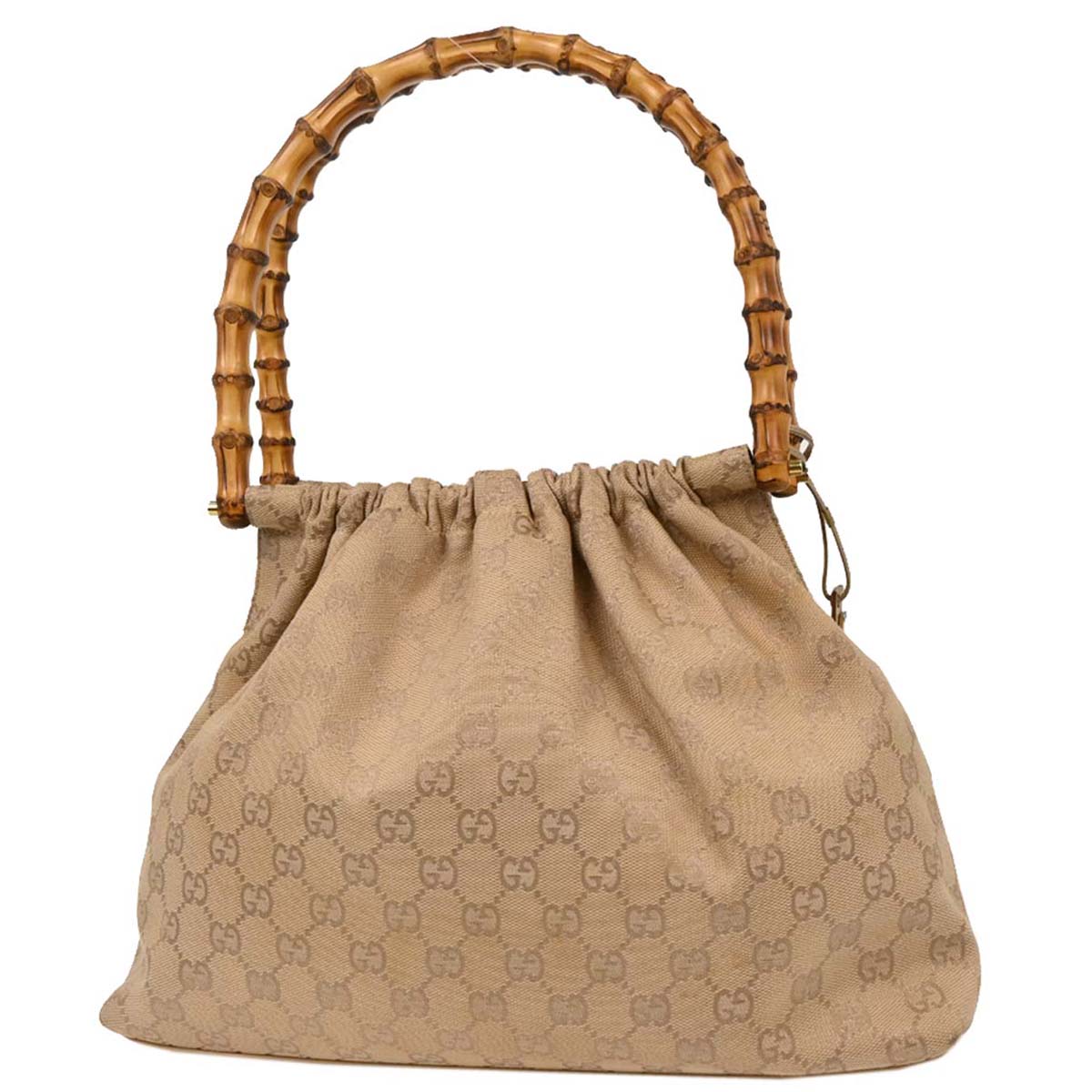 Gucci Beige Canvas Bamboo GG Handbag
