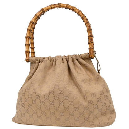 Gucci Beige Canvas Bamboo GG Handbag
