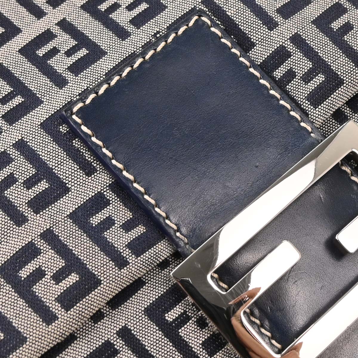 Fendi Navy Gray Zucchino Mamma Baguette Handbag