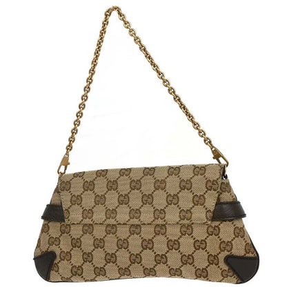 Gucci Beige Canvas GG Horsebit Clutch Chain Handbag