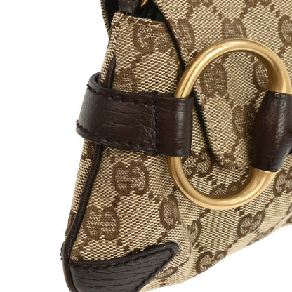 Gucci Beige Canvas GG Horsebit Clutch Chain Handbag