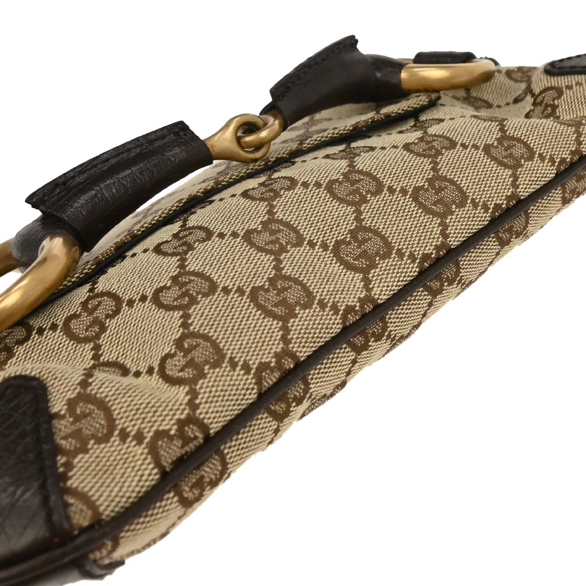 Gucci Beige Canvas GG Horsebit Clutch Chain Handbag