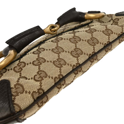 Gucci Beige Canvas GG Horsebit Clutch Chain Handbag
