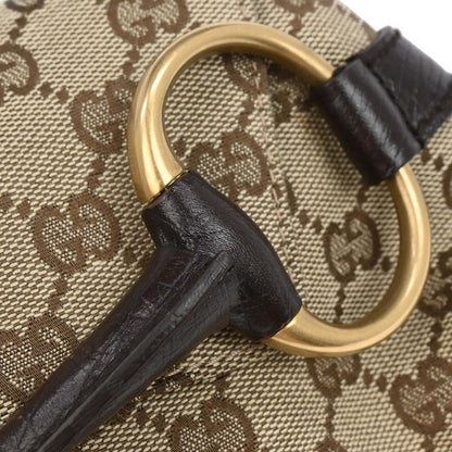 Gucci Beige Canvas GG Horsebit Clutch Chain Handbag