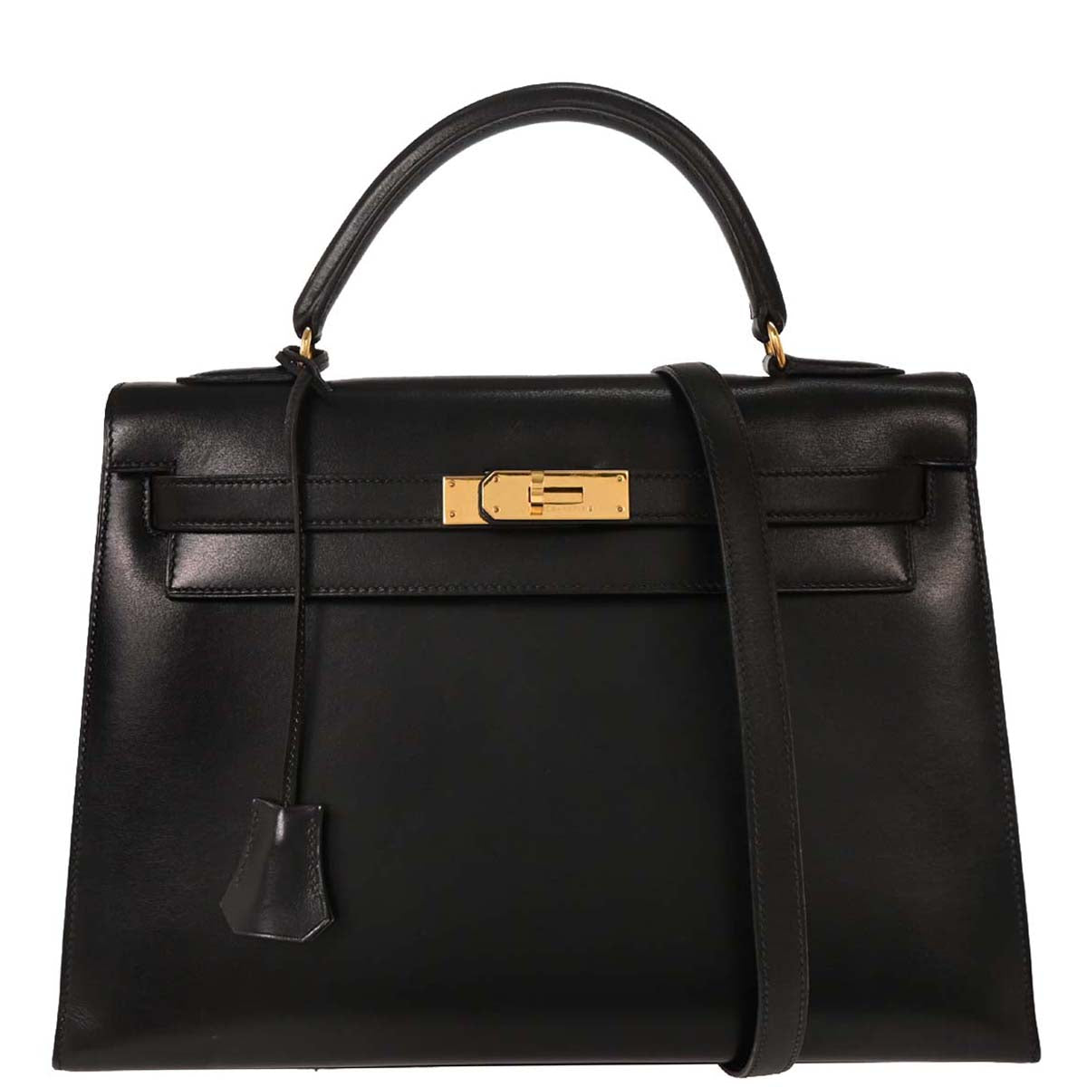 Hermes Black Box Calf Kelly 32 Sellier Handbag