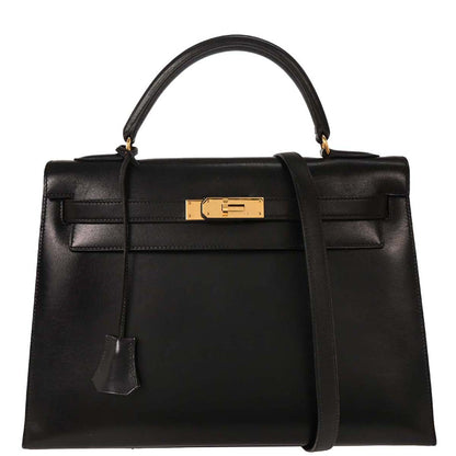 Hermes Black Box Calf Kelly 32 Sellier Handbag
