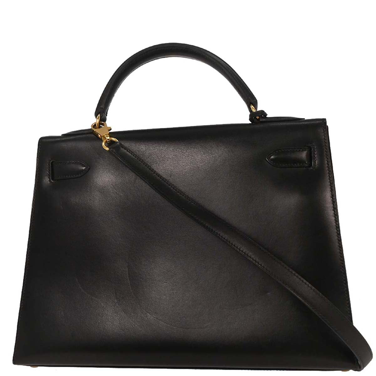 Hermes Black Box Calf Kelly 32 Sellier Handbag