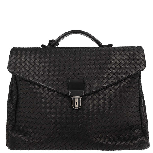 Bottega Veneta Black Intrecciato Business Handbag
